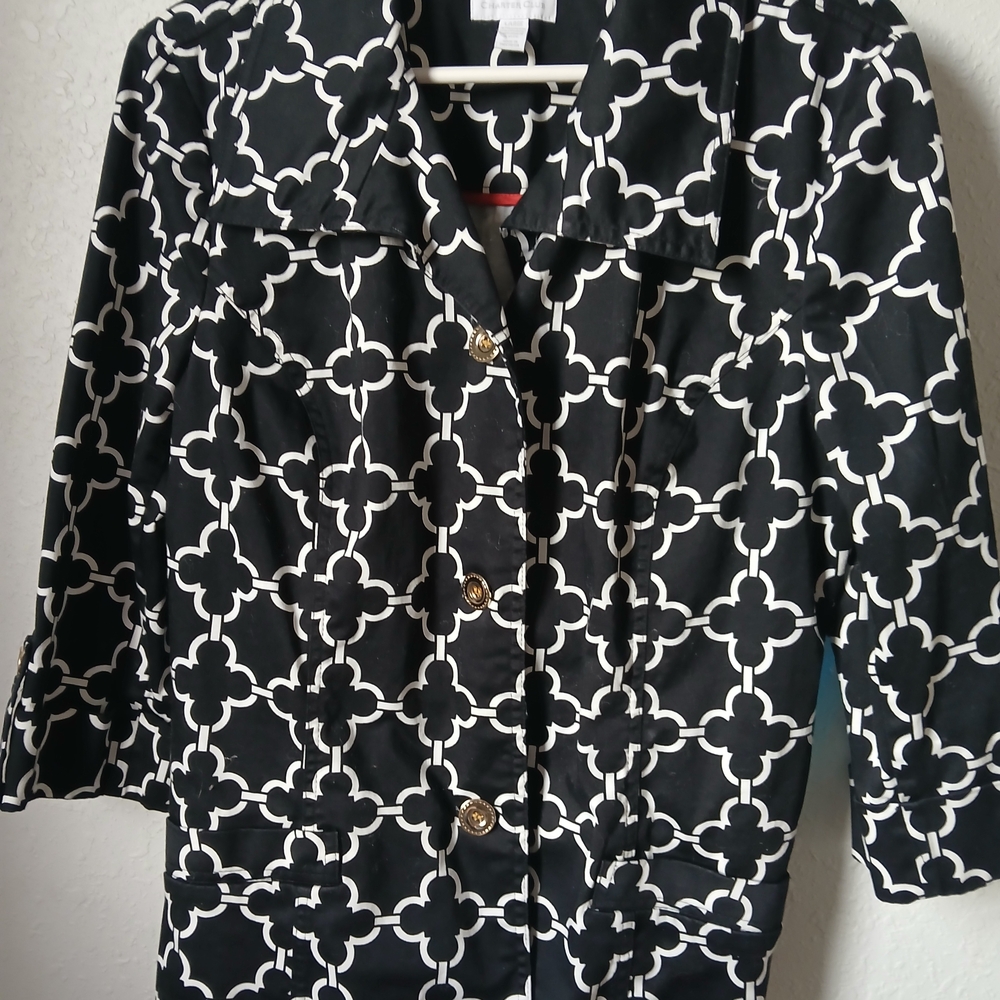 Charter Club Black and White Geometric Blazer